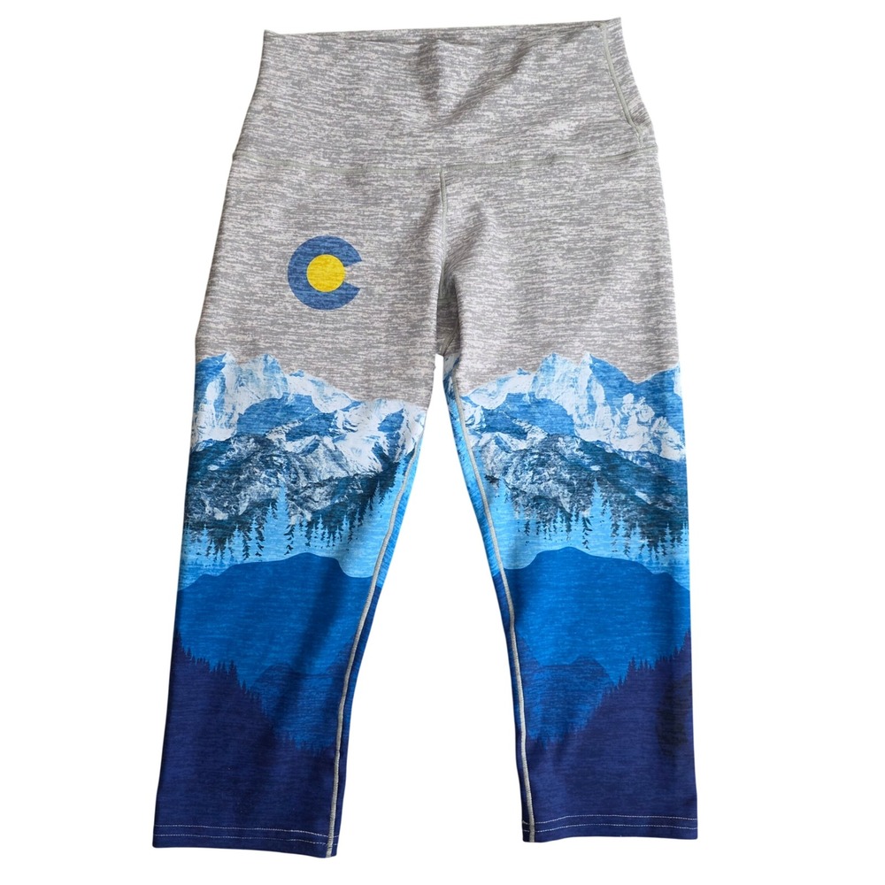 Colorado‎ Threads Kids Medium Gray Blue Mountain Graphic Leggings Denver Made